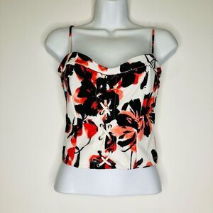 Chloe & Katie Floral Lace-Up Corset Bustier Crop Top Tank — Medium
